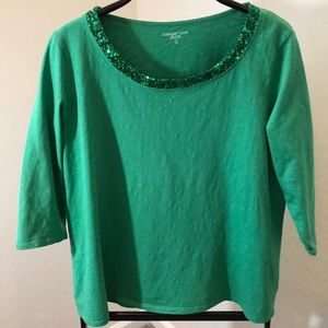 Coldwater Creek 3/4 Sleeve Knit Top W/Sequin Trim